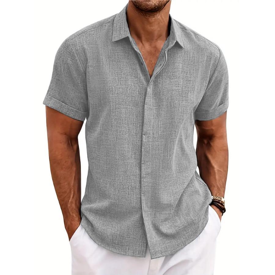 Summer Men's Casual Button Up Sweatshirt Cotton Linen Shirt Beach Oversized Men Lapel Short Sleeve Shirts