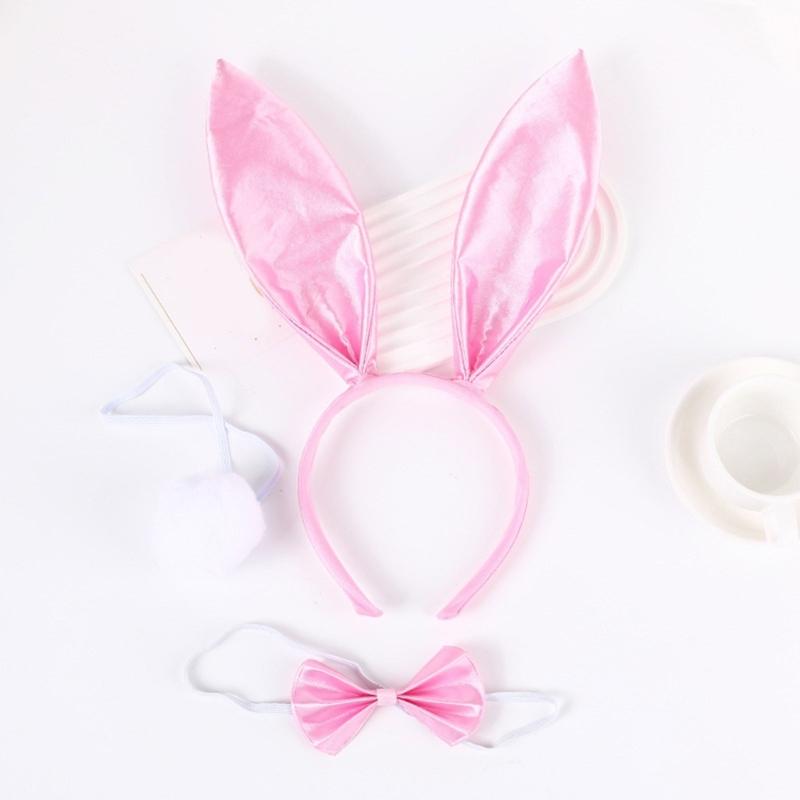 Plush Rabbit Ear Shape Headband Bowtie and Tail Set Carnival Costume Supplies