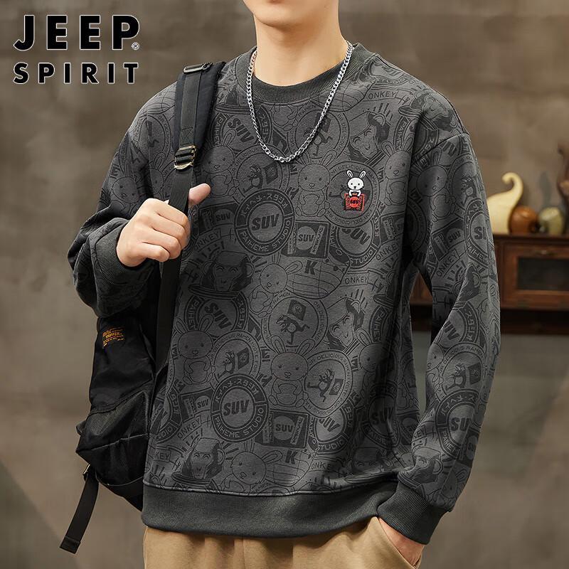 

JEEP SPIRIT Men s American Style Letter Print Crewneck Sweatshirt 2XL