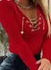 Women's Long Sleeve Top V Neck Elegant Commute Solid Chain T-Shirt