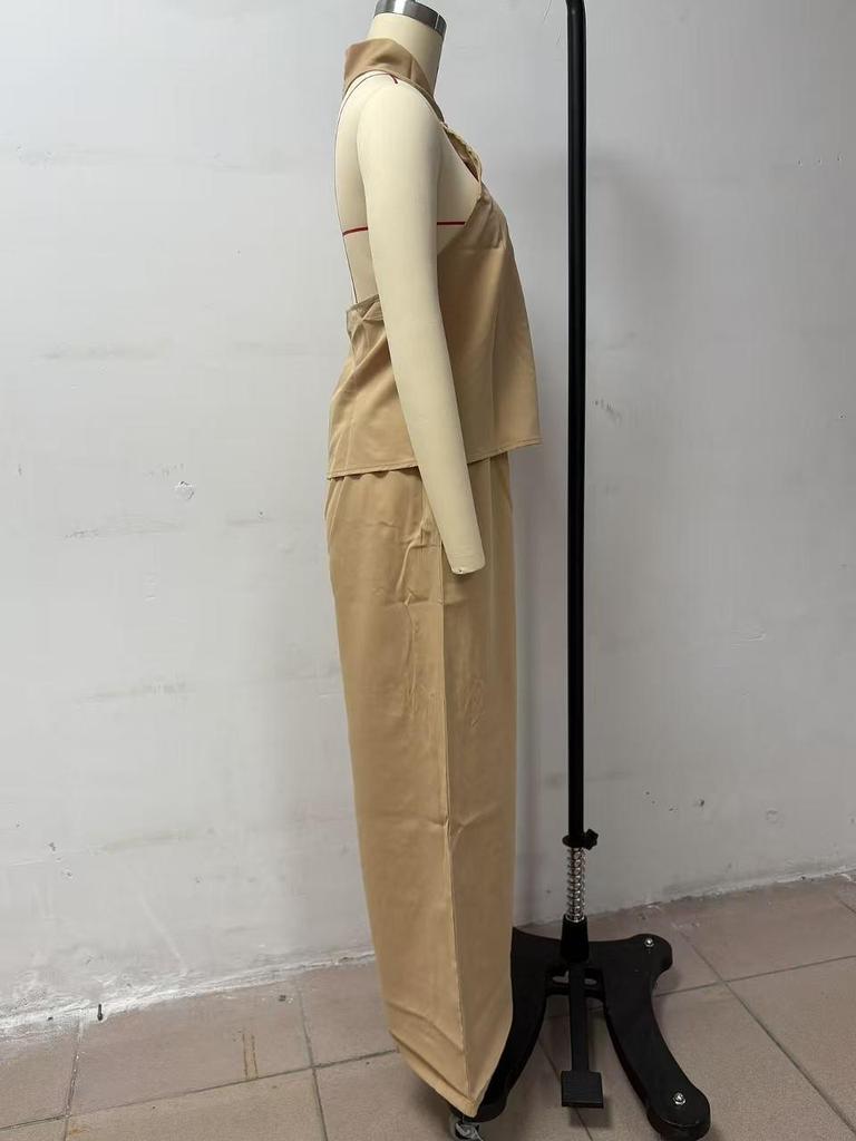 2026 Summer European & American Casual Sleeveless Top and High-Waisted Wide-Leg Pants Set for Women
