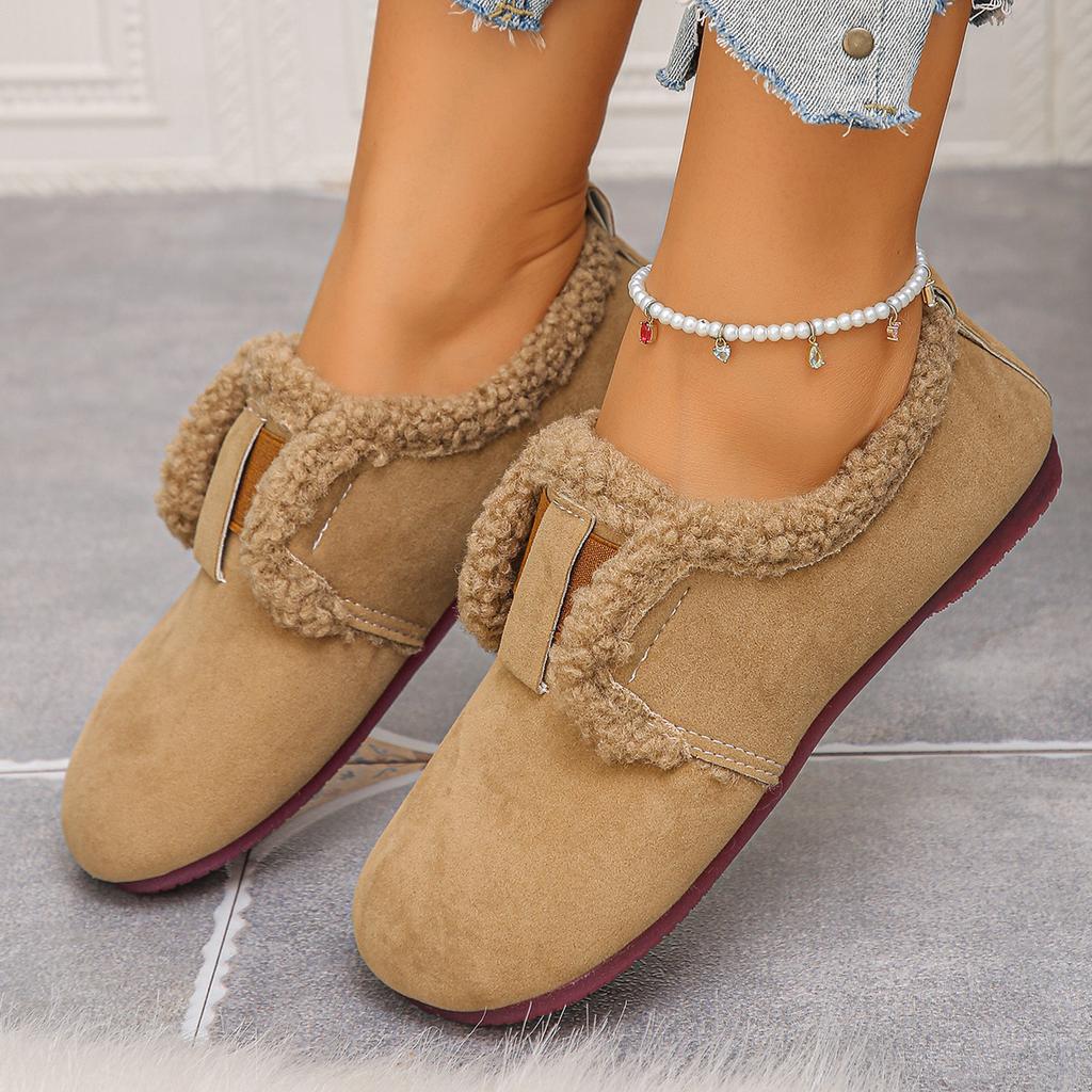 Fashion New Winter Women's Shoes Plush Fashion Retro Bean Shoes Cotton Women's Square Toe Elastic Band Comfortable Flat Ankle Boots