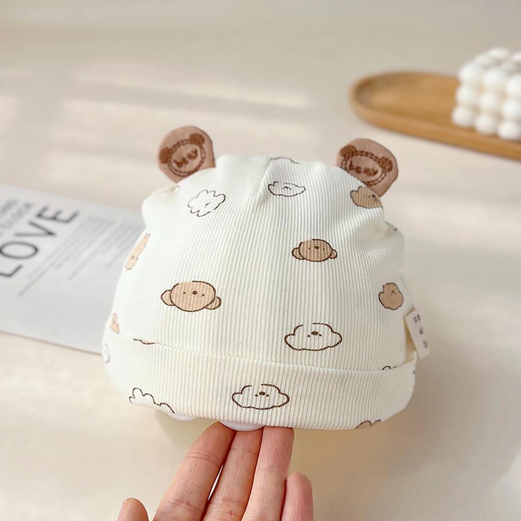 Soft Cotton Newborn Hat Cute Bear Bow Baby Fetal Cap Spring Autumn Infant Girl Boy Beanie 0-3 Months