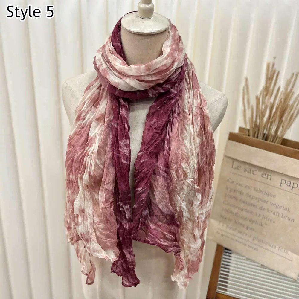 Solid Color Cotton Hemp Scarf Warm Neck Wrap Chic Shawl Pleated Long Scarves Vintage Wrinkled Decor Twisted Soft Muffler