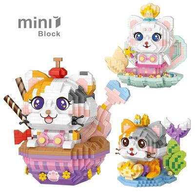 Cartoon Niedliches Kätzchen Fisch Mini-Bausteine DIY Tierpuppe Modell Montagespielzeug Geeignet für Heimdekoration und Urlaubsgeschenke