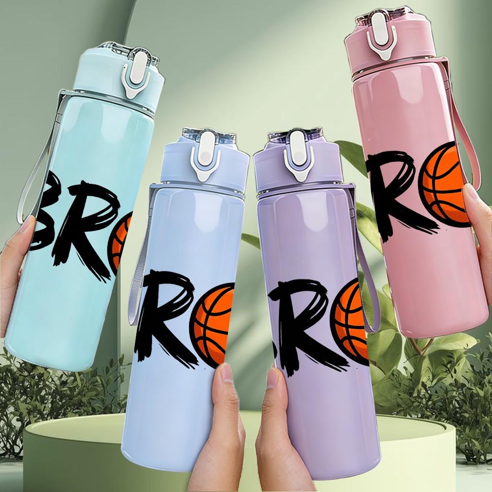 1PC Bro Basketball Sport Text Print 750ml Color Plastic Sports Water Bottle Leakproof Flip Straw Lid Suitable for Sports Office Home Use