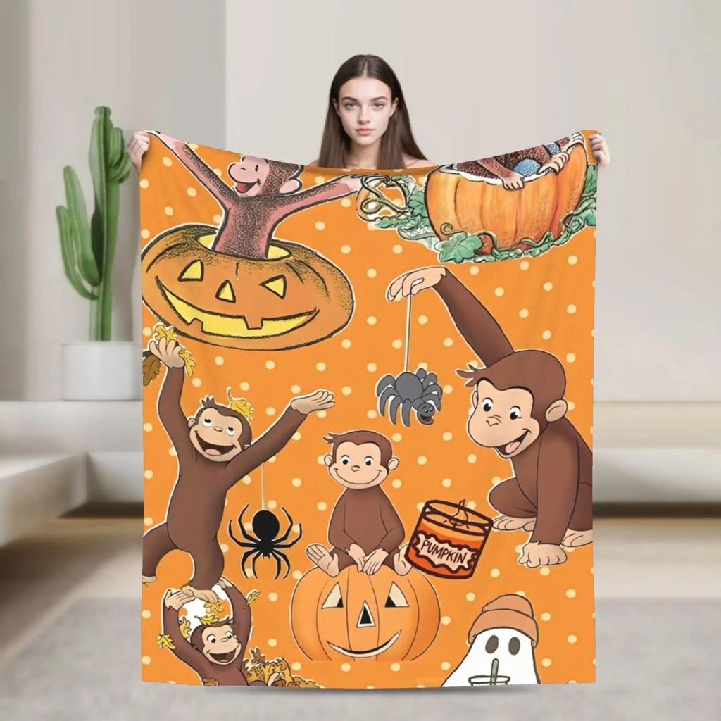 Cartoon Curious George Blanket Super Warm Quality Bedding Throw for Winter Travel Living Room or Funny Bedspread