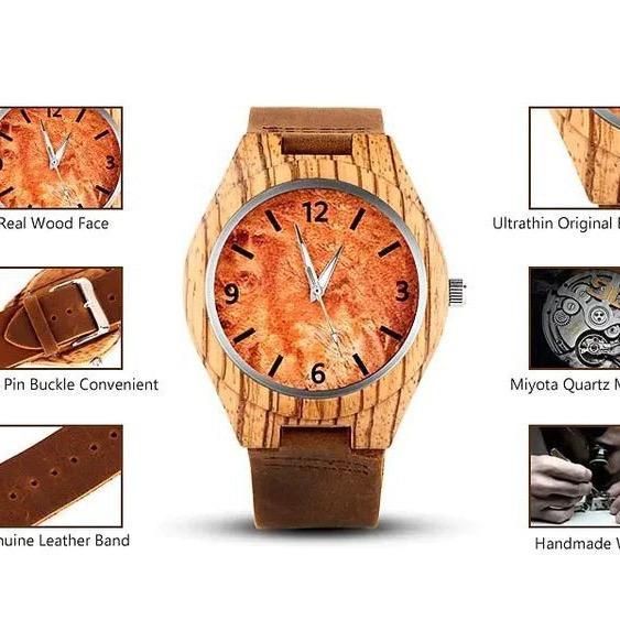 Men Watch Wood Watch Clock Orange Fashion Full Wood Men's Watch Simple Men Watch Clock