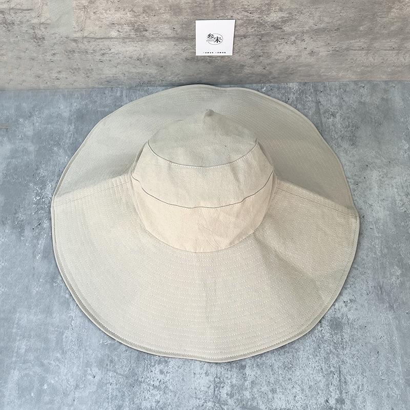 Thin Cotton Breathable Oversized Brim Neck Protection Sunscreen Hat Women'S Summer Outdoor Bucket Hat Large Edge Sunshade Sun Hat Basin Hat