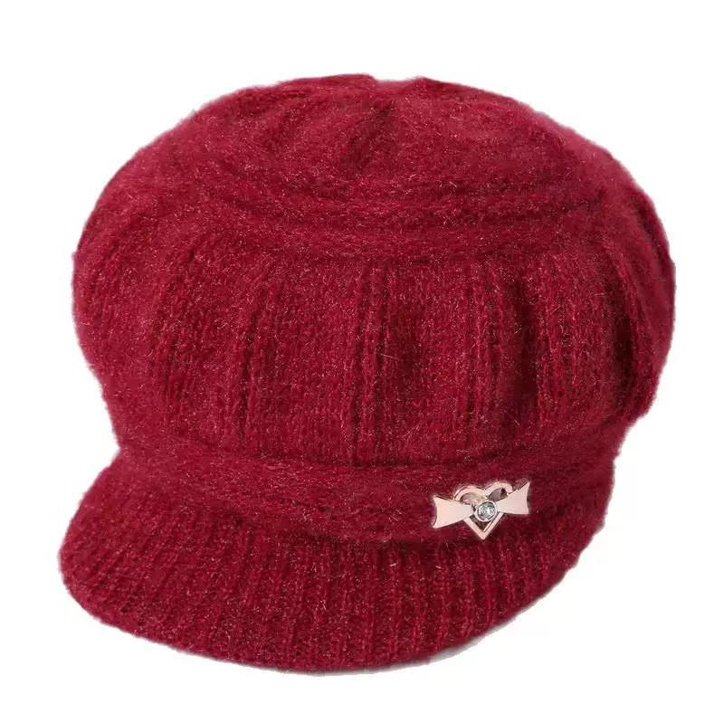 Warm Knitted Beanie Hat Women Seniors Winter Thick Fleece Lined Cotton Blend Cap Short Brim Round Top