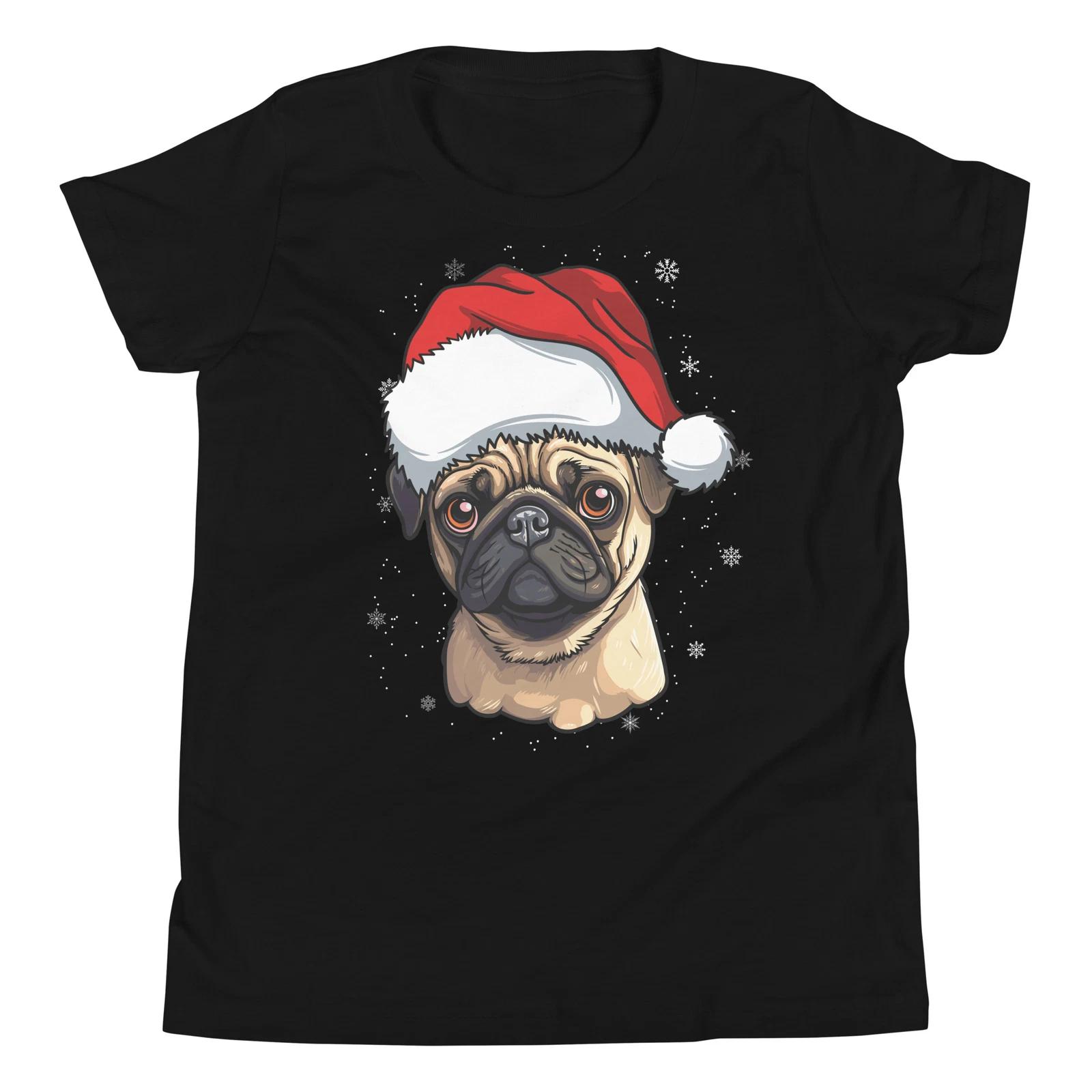 

Pug Wearing Christmas Santa Hat Funny Xmas Holiday Pug T-Shirt 120