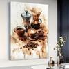 Pintura al Óleo sobre Lienzo 'Hora del Café' - Elegante Decoración de Pared con Cafetera y Tazas, Ideal para Sala de Estar o Cocina, Cafetería, Póster