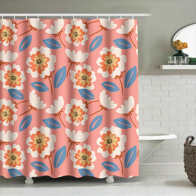 Beautiful Floral Shower Curtain Pink Blue White Flowers Bath Decor Waterproof Polyester Fabric Bathroom Accessories