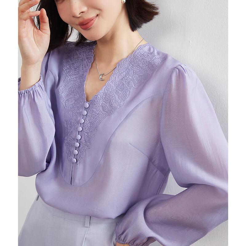 Mist Path French Elegant Lace Tencel V-neck Blouse