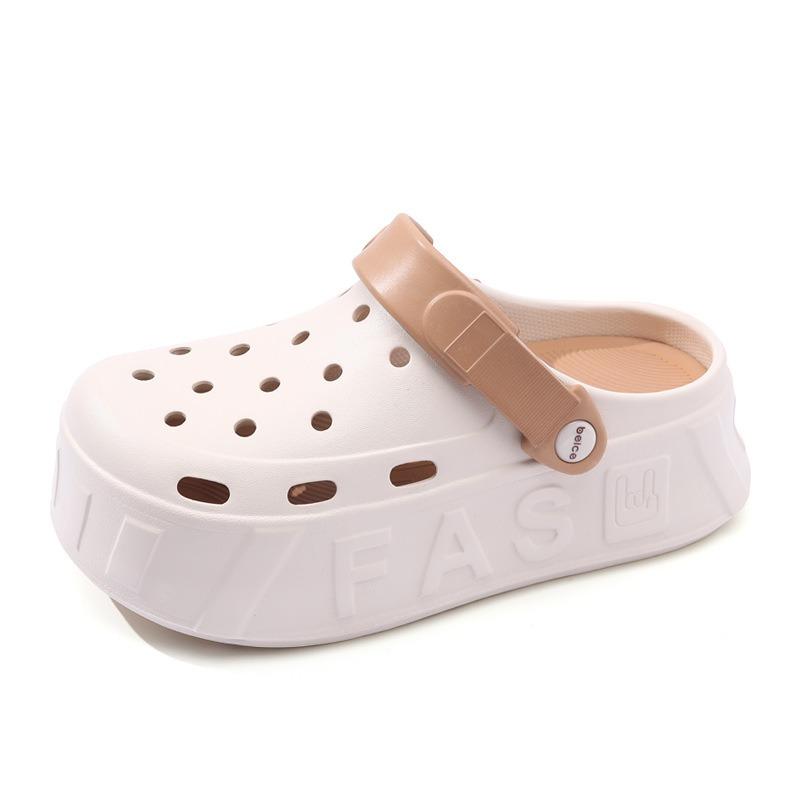 

Тапочки новые нескользящие и износостойкие модные универсальные, легкие и простые домашние толстоподошвенные обувь с отверстиями 39-40 бежевый