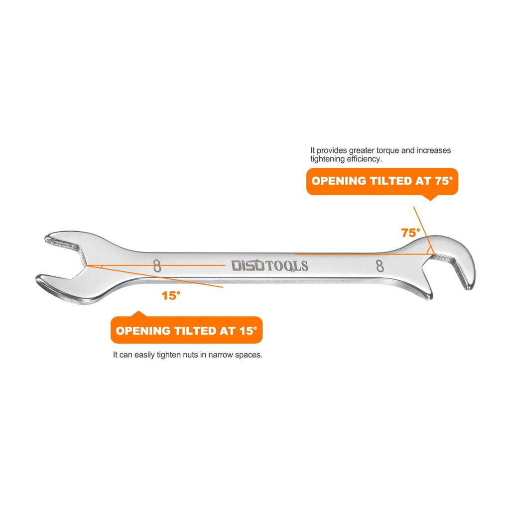 Uxcell Super-Thin Open End Wrench 5mm-11mm Metric Double Open-End Wrench with 15°and 75° Angled for Auto Repairs Home Projects