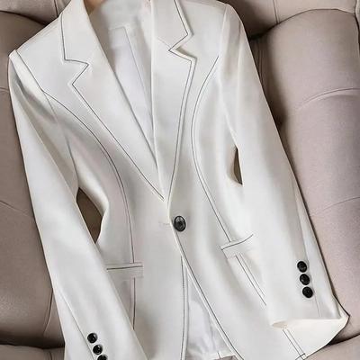White Slim Fit Tailored Blazer With Single Button Waist For Daily Commute