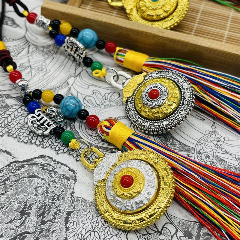 Retro Creative Style Alloy Car Tassel Hanging Ornament Ethnic Style Tourist Spot Gift Keychain Jewelry Accessory