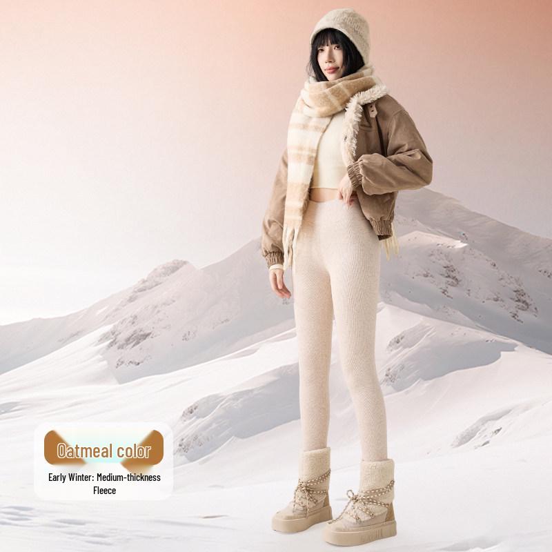 High-Waisted Fleece-Lined Cotton Leggings, Extra Thick and Versatile for Autumn. L