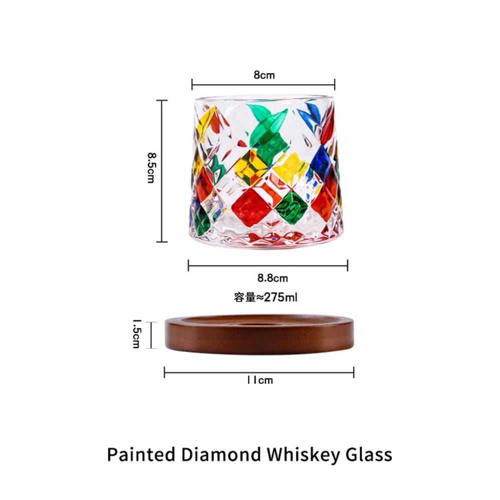 

275 мл вращающийся стакан для виски, пива, шотландского бурбона, хрустальный стакан с подставкой, цветной хрустальный стакан из толстого стекла, подарочная ручная роспись