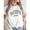 European Size WIFE LIFE Slogan T-Shirt - White Print On Black Short Sleeve Tee, Lightweight & Durable Round Neck Top for Casual Casual Attire