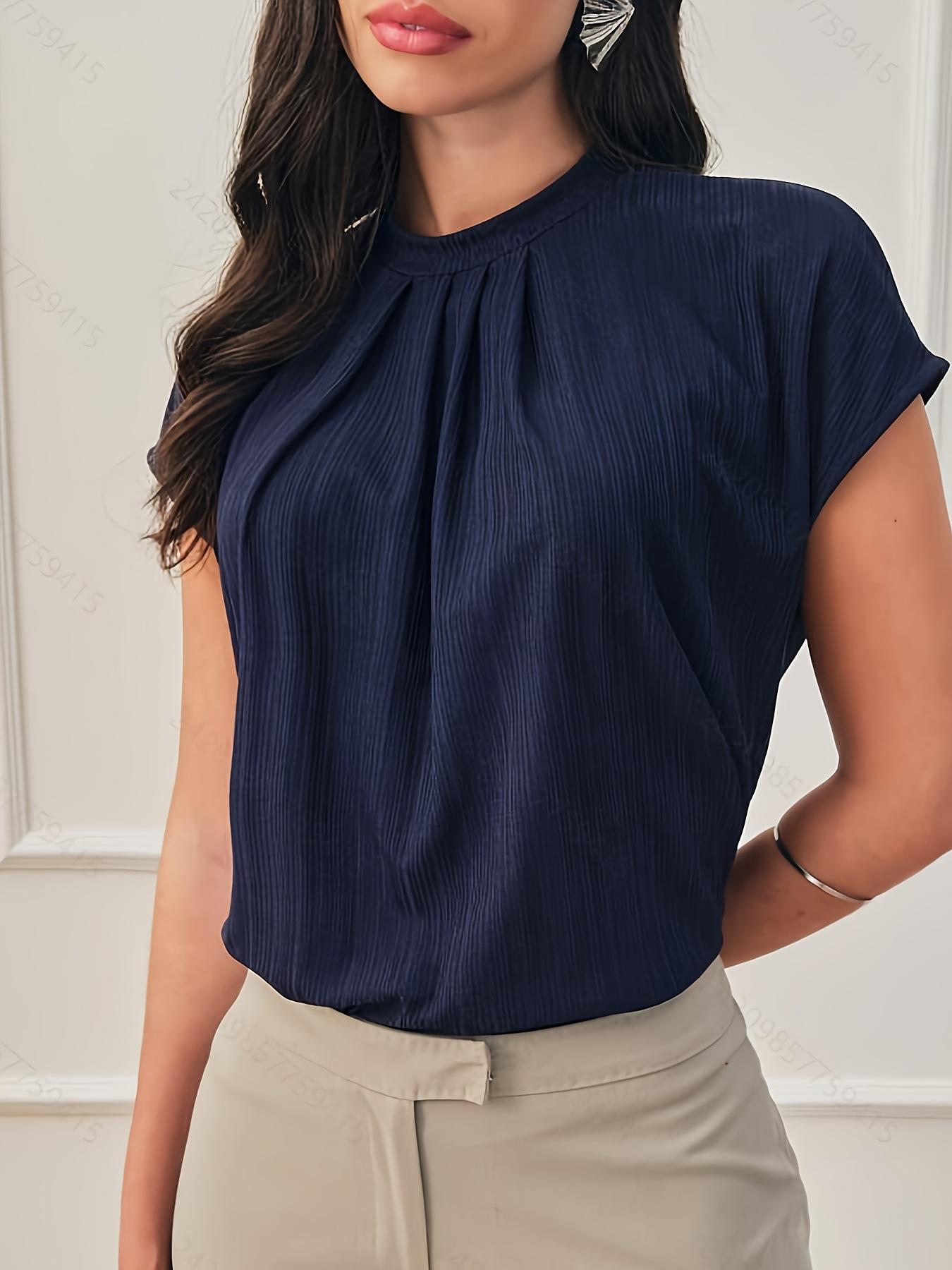 

New Fashion Solid Color Casual Women s Short T Short Sleeve Crew Neck Top Europe and America S тёмно-синий