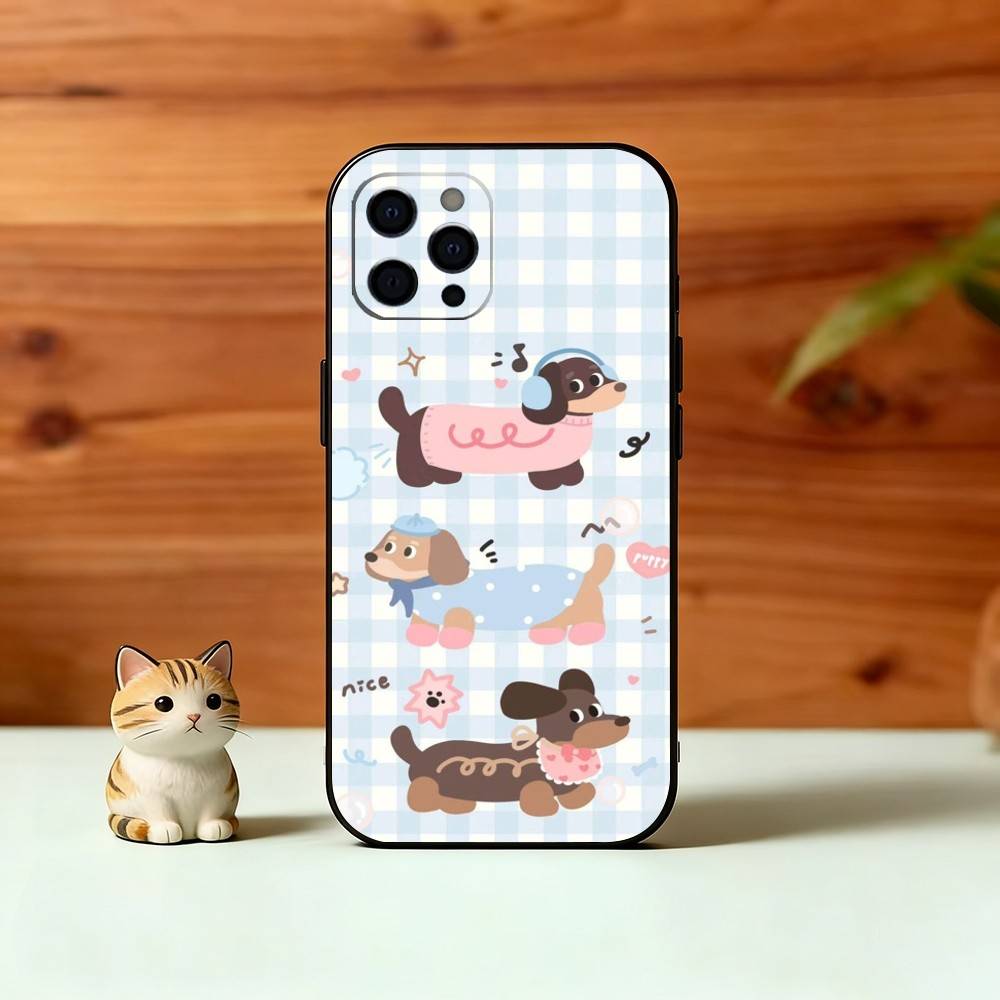

Cute Dachshund Cartoon Phone Case For iPhone 17,16,15,14,13,12,11 Plus,Pro Max,XS,Soft Silicone Black Cover iPhone13PRO