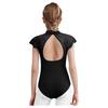 Girls Lace Cap Sleeves Dance Leotard Sheer Mesh Patchwork Cutout Bodysuit for Ballet Practice Exam