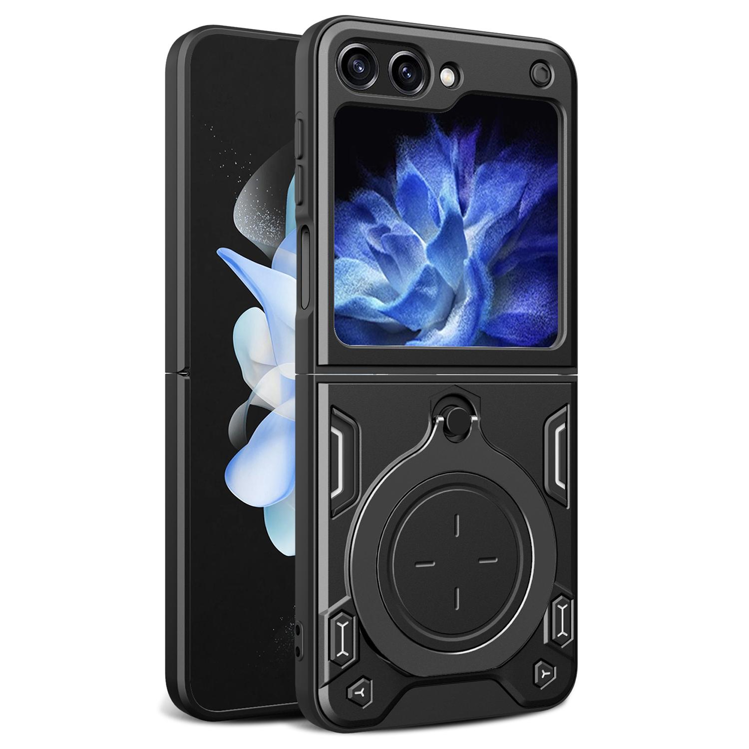 

For Samsung Galaxy Z Flip5 5G PC+TPU Phone Case Rotating Kickstand Protective Cover Black