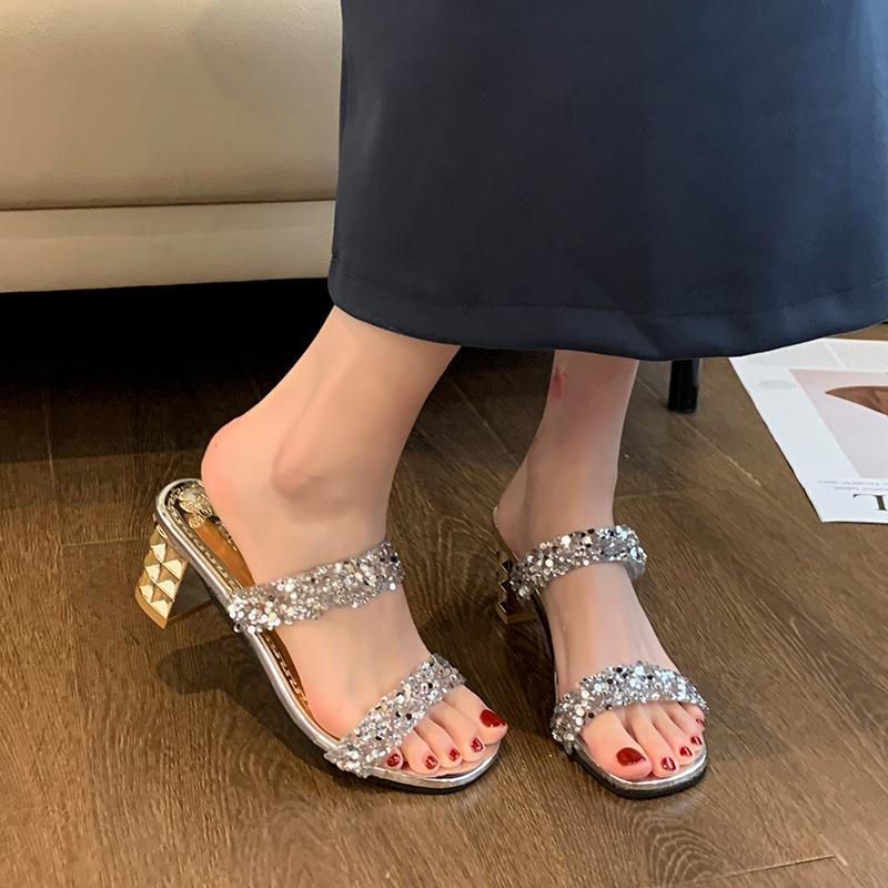 Thick Soled Sandals for Women Summer Outdoor New Sequin Fashion Crossover Summer Muffin Flip Flops Woman Fashion Casual Shoes