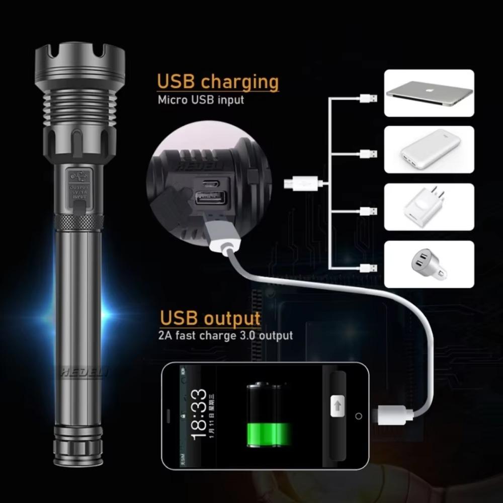 3000Lumen Zoom XHP90 LED High Power Flashlight USB Rechargeable Outdoor Torch Hunting Camping Fishing High Power Lighting Lamp