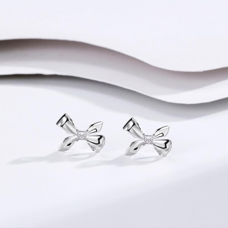 Bowknot S925 Sterling Silver Earrings for Women - Unique, Versatile Design 925 Silver платиновый