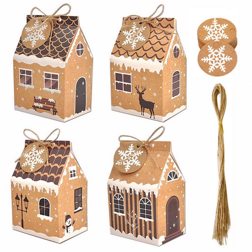 24 Set Christmas Gingerbread House Kraft Paper Packaging Box Small Paper Gift Bags Xmas Treats Party Favors Stocking Stuffers