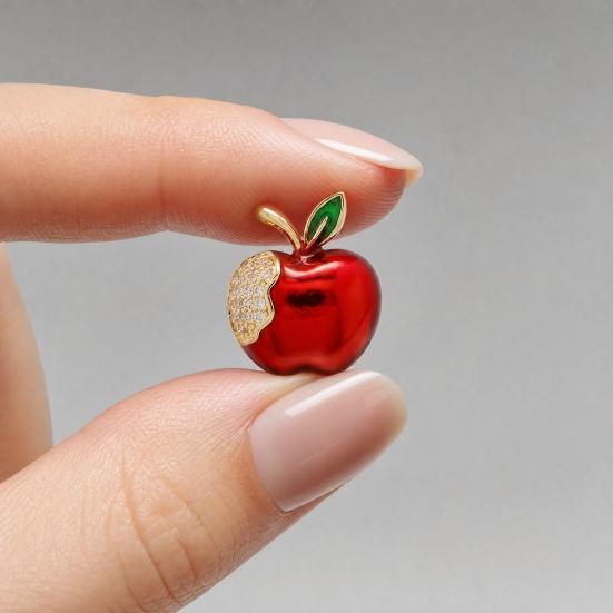 Brooch Pin for Women, Fruit Shape Lapel Pin with Rhinestones Bright Red Glaze And Emerald Leaves, Multi-Purpose Pin for Christmas Gifts Daily Wear