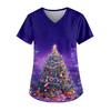 Ladies' Fashionable V-neck Pocket Short Sleeved Christmas Tree Printed Caregiver Uniform