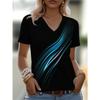 Fashion plus size women's T-shirt 3D printing, lines and curves, simple pattern V-neck short-sleeved top