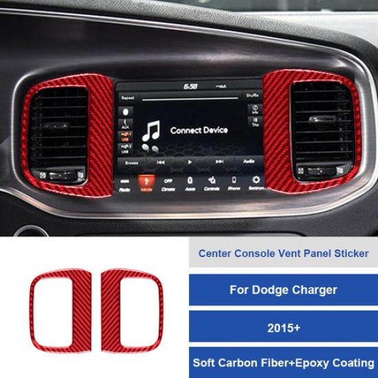 2x Carbon Fiber Center Air Vent Outlet Cover Trim For Dodge Charger 2015-