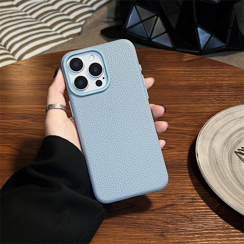 

Розкішний шкіряний чохол Lychee для iPhone 16 Pro Max 15 14 Plus 13 12 11 Pro TPU Drop protection Cover iPhone 15 синій