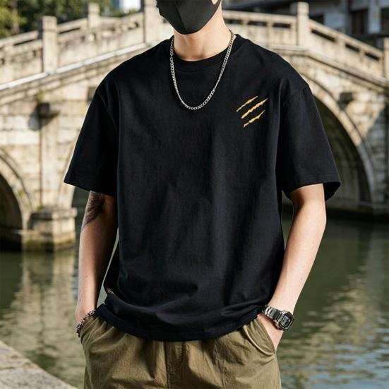 Men Cotton Blend T-Shirt Casual Solid Color Crew Neck Summer Tee Breathable Loose Fit Stylish Tee Shirt for Daily Wear Beach Street
