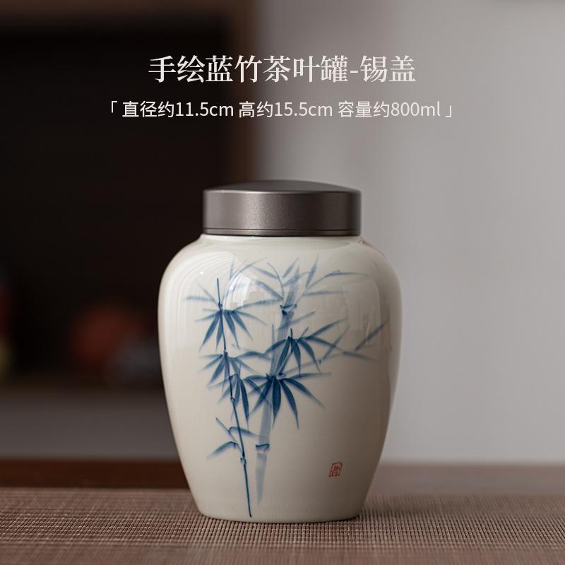 

Нарисованный вручную органайзер для чайной коробки из синего бамбука, влагостойкие старинные контейнеры для хранения, чайница, чайный сервиз, украшения