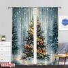 Set Of 2 Plane Printing Curtains Digital Printed Christmas Tree Snowfall Festive Durable Polyester Fabric Without Rod Curtain