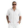 Men's Solid Color Stand Collar Short Sleeve Beach Shirt Loose Casual Cardigan.