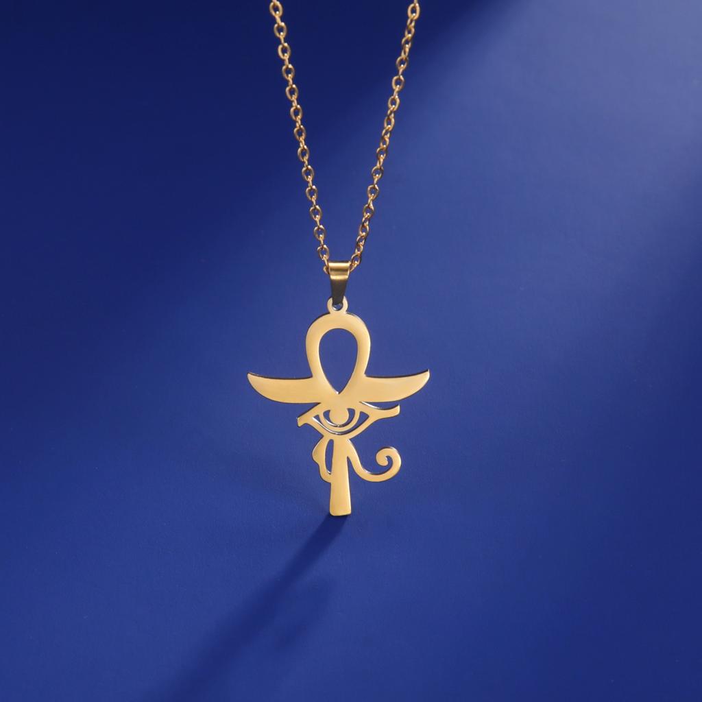 Egypt Eye Of Horus Ra Ankh Cross Necklace Stainless Steel Neck Chain Egyptian Protection Wedjat Eye Jewelry for Women Men