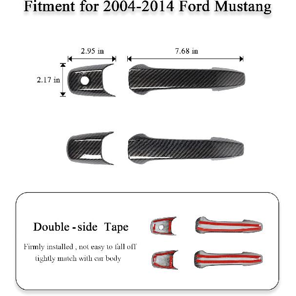 

RT-TCZ Door Handle Trim Cover ABS Exterior Decoration Accessories for 2004-2014 Ford Mustang, 4PCS (Carbon Fiber Grain)