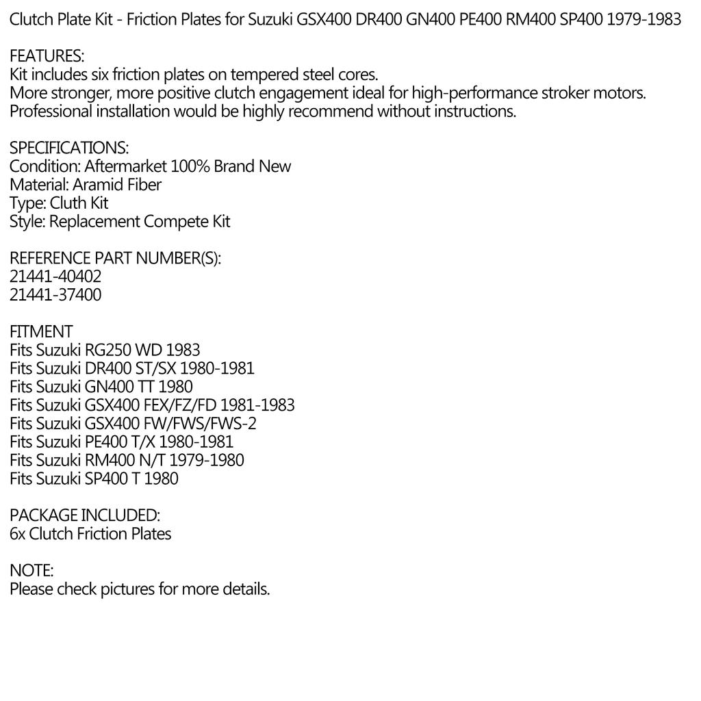 Clutch Friction Plate Kit Set For Suzuki GSX DR GN PE RM SP 400 1979-1983