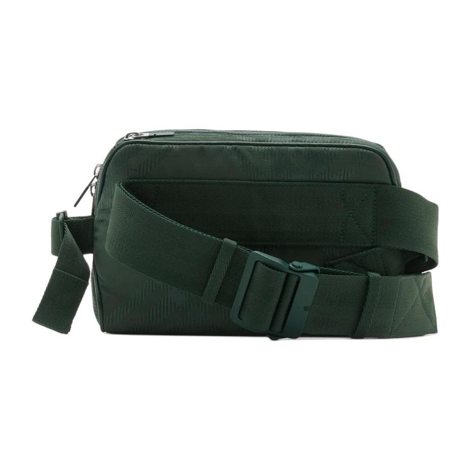 Burberry Dark Green Check Nylon Crossbody Bag With Adjustable Strap For Daily Use