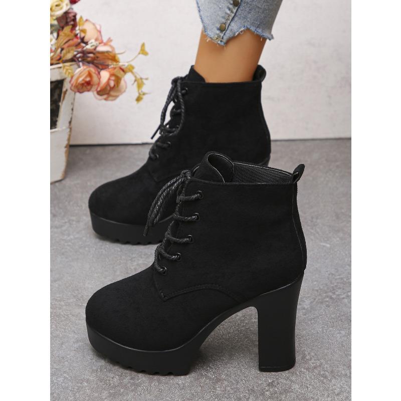 Lace-up High-heeled Boots Plus Size Thick Heels 2025 Winter New Fashion Boots for Women