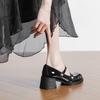 French High-heeled Mary Jane Shoes Women's Spring and Autumn Round Head with Thick Heel Single Shoes Retro Light Mouth Black Small Leather Shoes