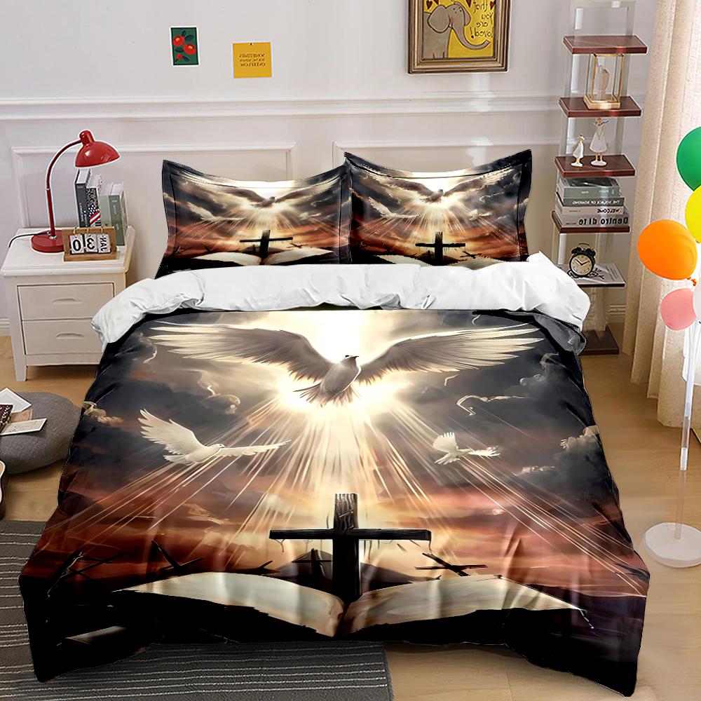 Dove and Cross Design Bedding Set Bedding set (1 duvet cover, 2 pillowcases, duvet not included)