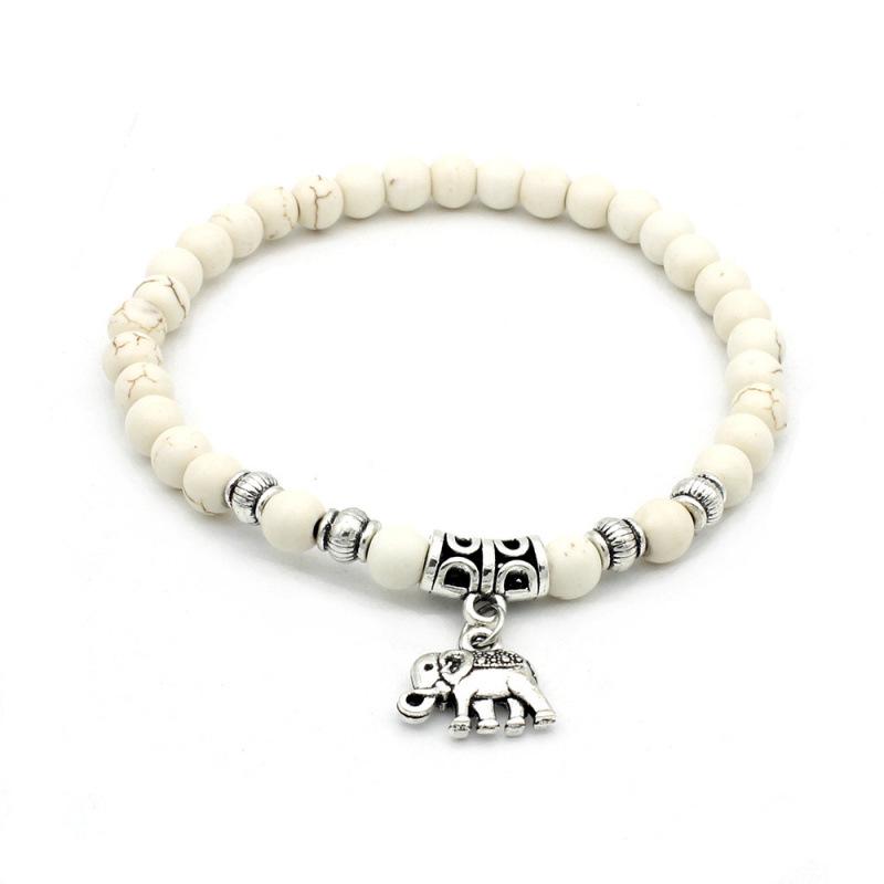 Elephant Pendant Bracelet with 6mm Synthetic Turquoise